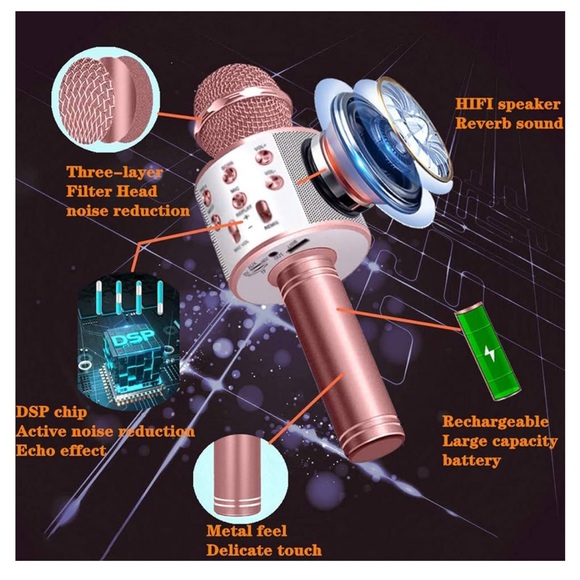{Surround Soundz} Wireless Bluetooth Karaoke Microphone in Rose Gold PARTY, NEW - Picture 2 of 9